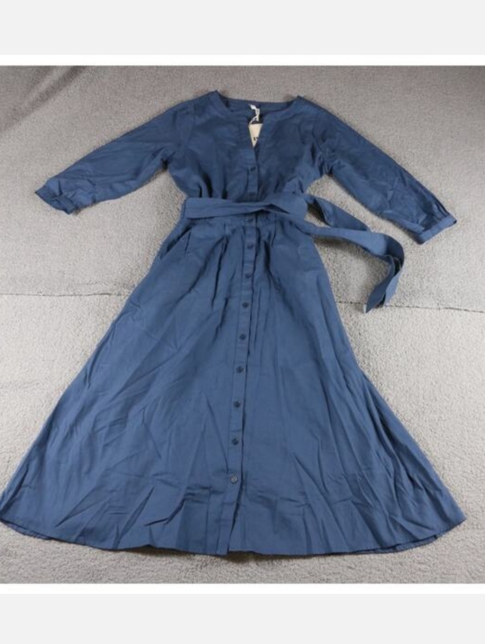 Pact Navy Button-Front Midi Dress with Tie Waist - Picture 4 of 6